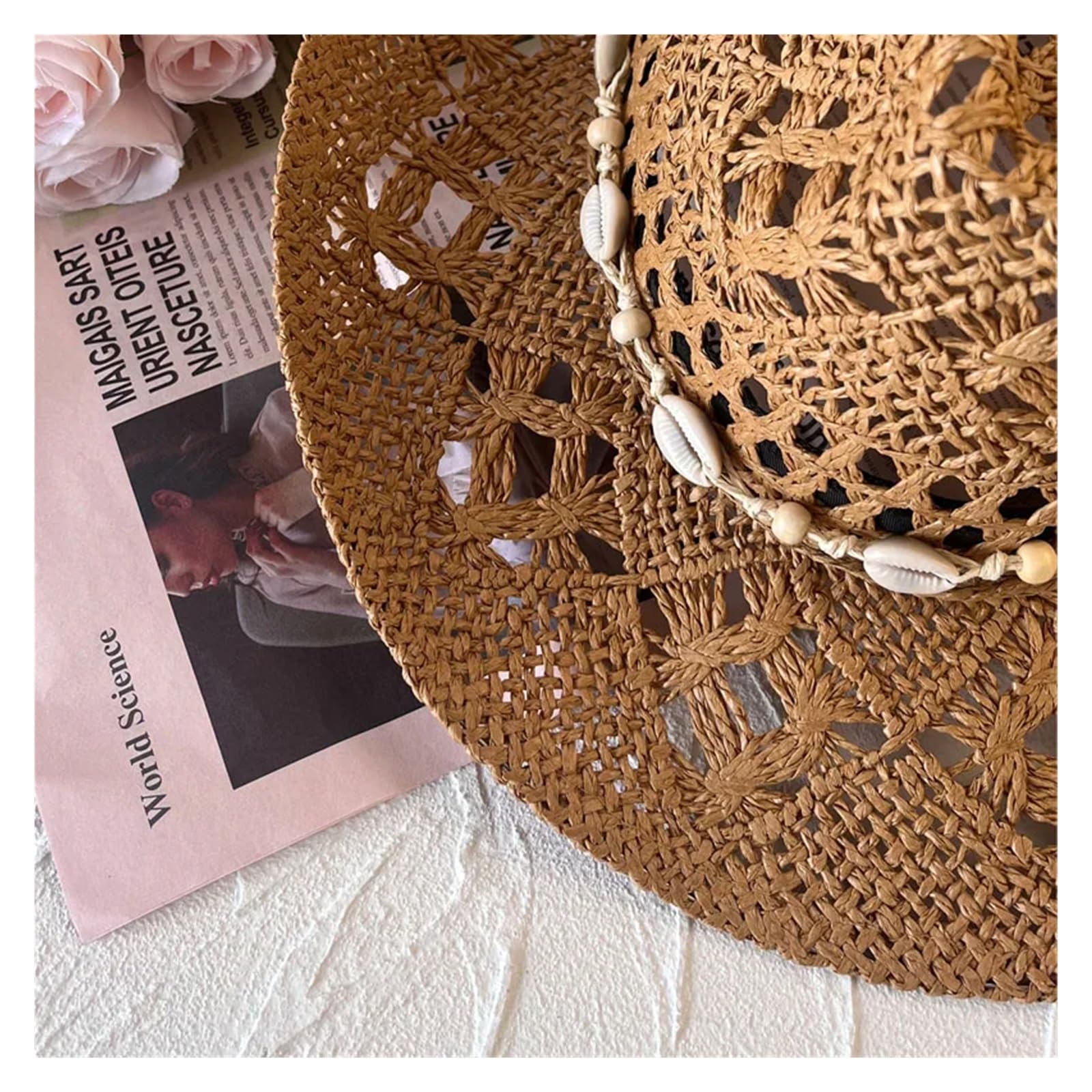 Sombrero Cowboy Sombrero de paja verano hecho a mano clásico vintage ahuecado rizado ala ancha sombrero for el sol pesca gorra escalada Retro