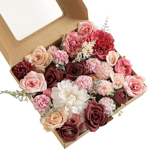 Kuujojo Combo de flores artificiales flores falsas para mesas de bricolaje centros de mesa baby shower despedida de soltera arreglos de ramo de boda