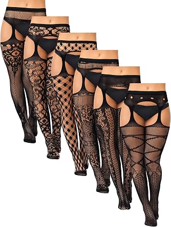 Jadive 6 Pairs Plus Size Fishnet Tights
