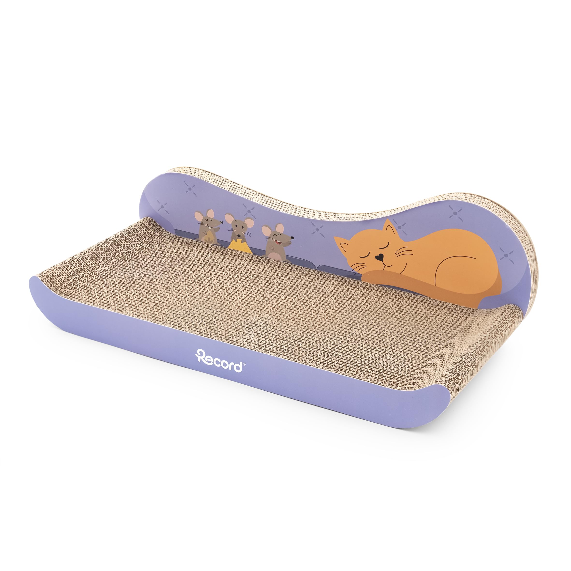 Record - Scratching Post in Cardboard – Dimensions: 49 x 25 x 16h cm – Preserves the Health of Your Cat's Nails – Also Comfortable as a Bed – Havana and Lilac Colours