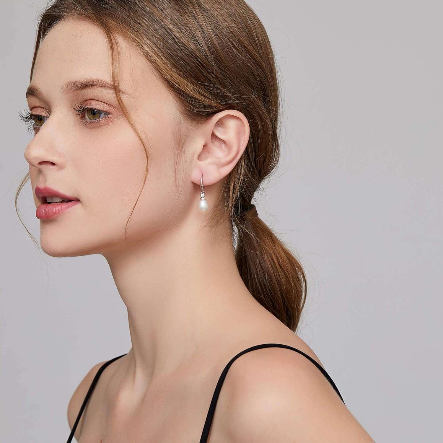 Pearl Dangle Earrings for Women - 8MM-10MM 925 Sterling Silver Cubic Zirconia | Elegant Hanging Pearl Jewelry Gift - Image 2