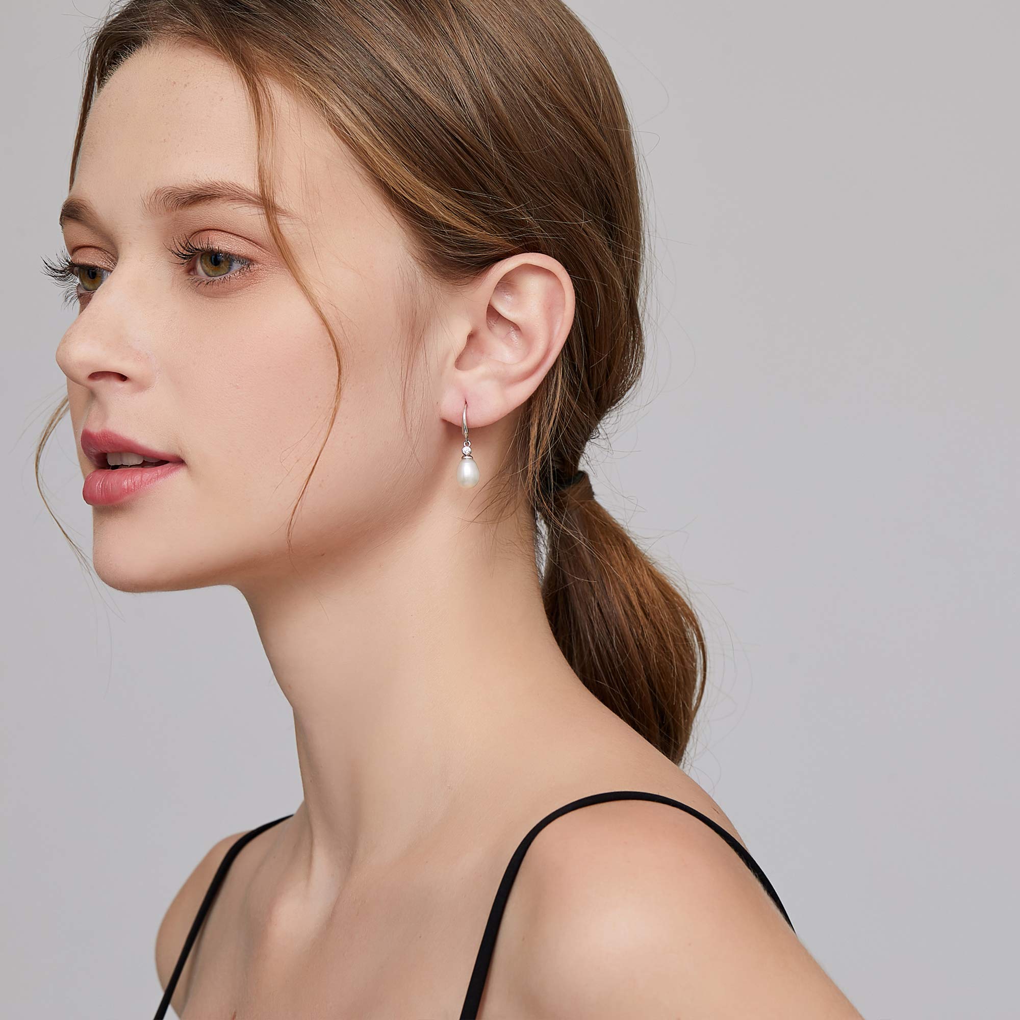 Perlenohrringe 925 Sterling Silber Perlen Hängende Ohrringe Perle Ohrhänger Schmuck Geschenke für Damen Braut Hochzeit Oval Rund 8 mm