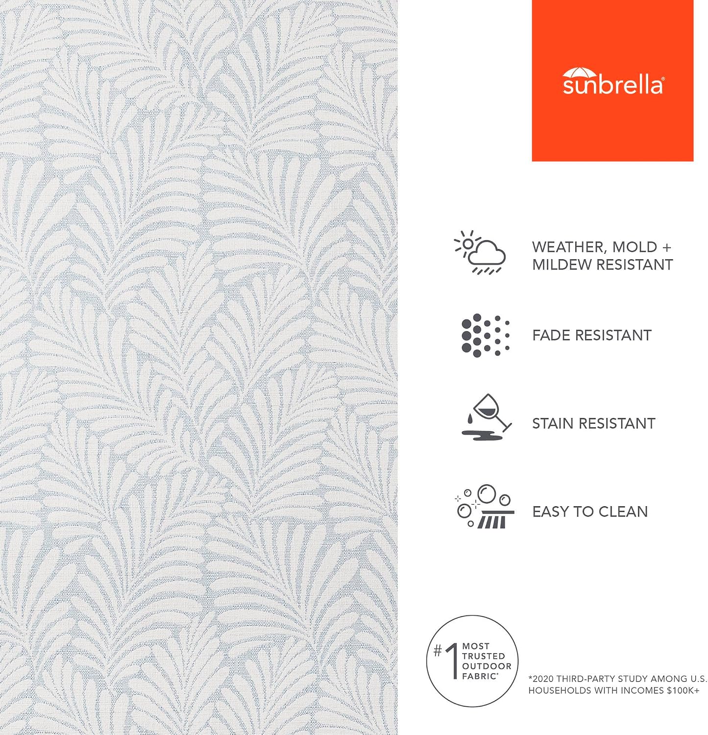 Sunbrella Fabric by The Yard | Official Sunbrella Seller | Indoor or Outdoor Upholstery Fabric for Chairs, Cushions, Drapery, Pillows, Furniture | Frond Sky