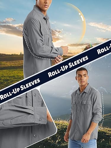 Miniatura 4 de TACVASEN Camisa de pesca para hombre, camisa de manga larga de secado rápido, camisa táctica con botones, camisa de trabajo ligera safari