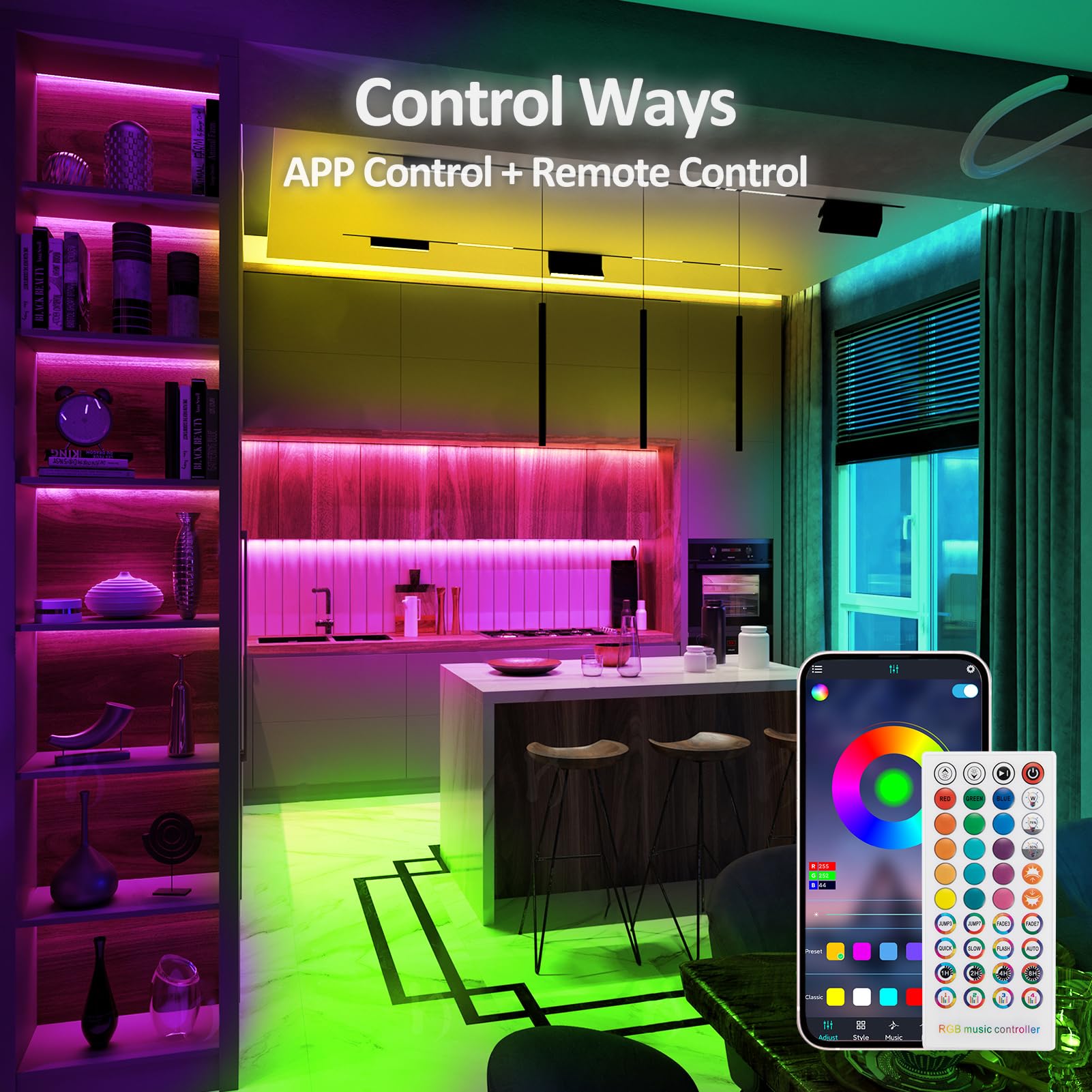 Striscia LED 30 Metri, Bluetooth RGB Smart 30M con Telecomando, App Controllato, Cambia Colore con la Musica, Luci Colorate per Casa, Decorazioni, Cucina, Bar, Festa