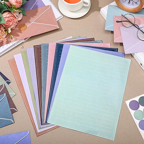 Miniatura 3 de TaoBary Juego de 160 papeles de papelería (50 papeles de escritura de doble cara, 50 sobres a juego), 60 calcomanías de puntos redondos, 10 diseños
