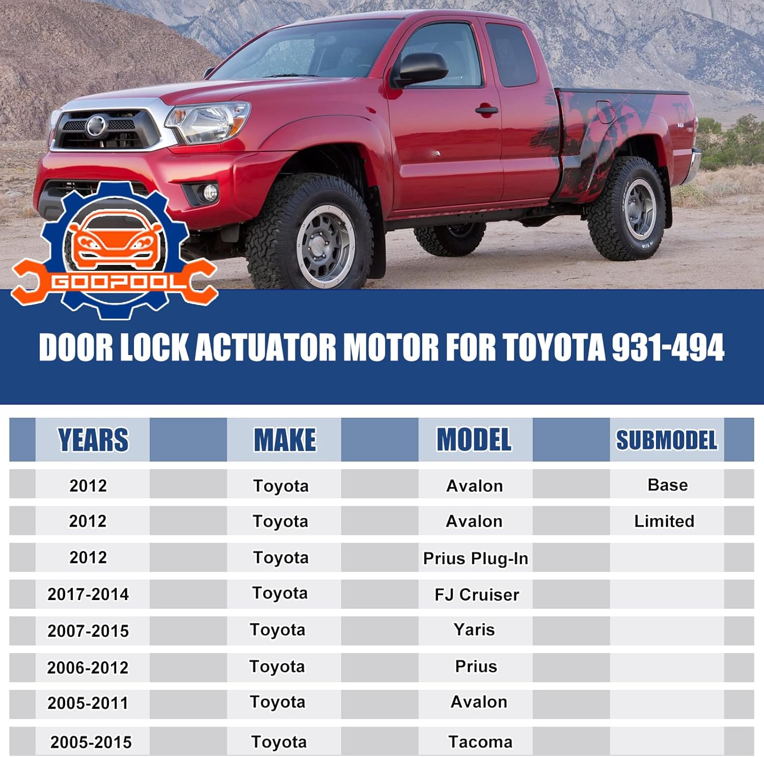 Door Lock Actuator Motor Compatible with Tacoma 2005-2015 Avalon 2005-2012 Prius 2006-2012 FJ Cruiser 2007-2014 Yaris 2007-2015 Front Driver Side #931-494