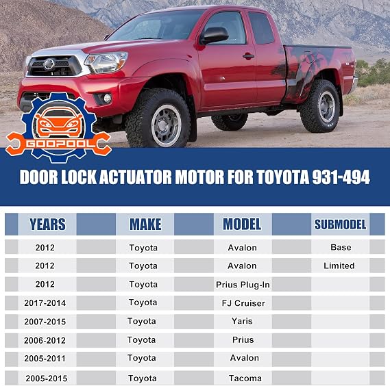 Door Lock Actuator Motor Compatible with Tacoma 2005-2015 Avalon 2005-2012 Prius 2006-2012 FJ Cruiser 2007-2014 Yaris 2007-2015 Front Driver Side #931-494