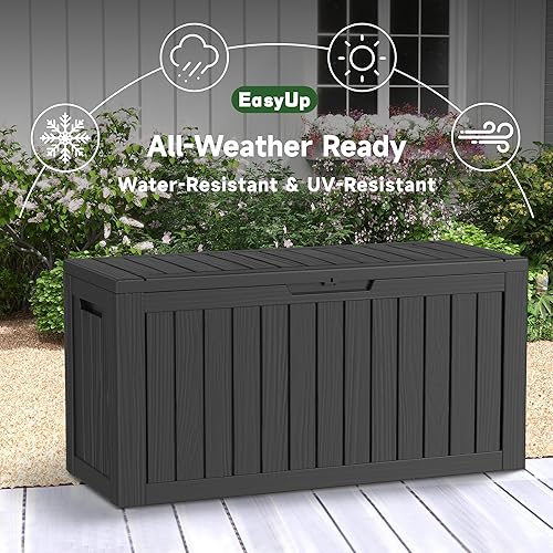 Vista 62 de EasyUp Caja de almacenamiento para exteriores de 230 galones, impermeable, resistente a los rayos UV, con varilla hidráulica, estabilidad reforzada