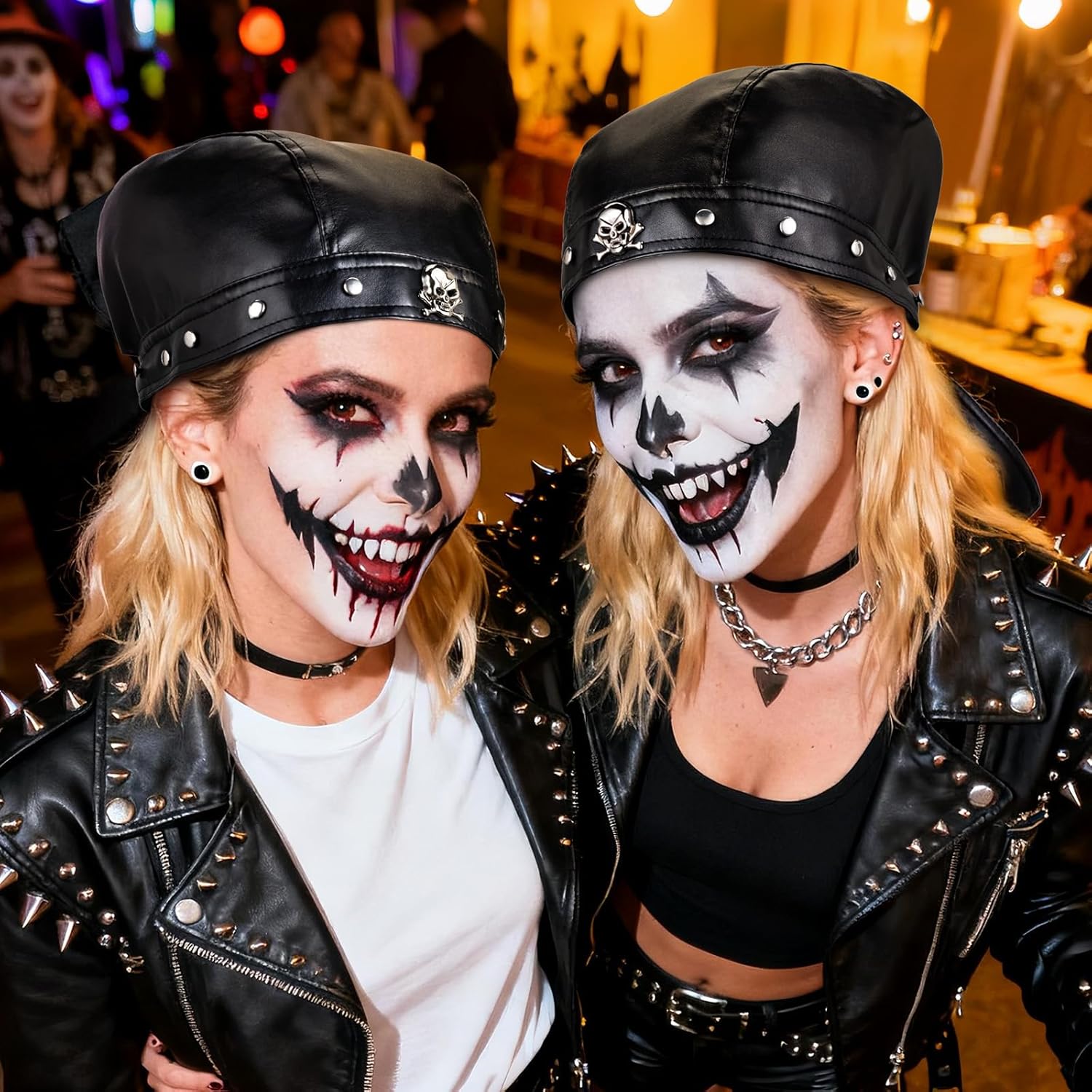 PU Leather Biker Skull Cap Classic Fashion Leather Biker Hat, Gothic Leather Bandana Unisex Motorcycle Cap, Fits 18-23inch - Image 4