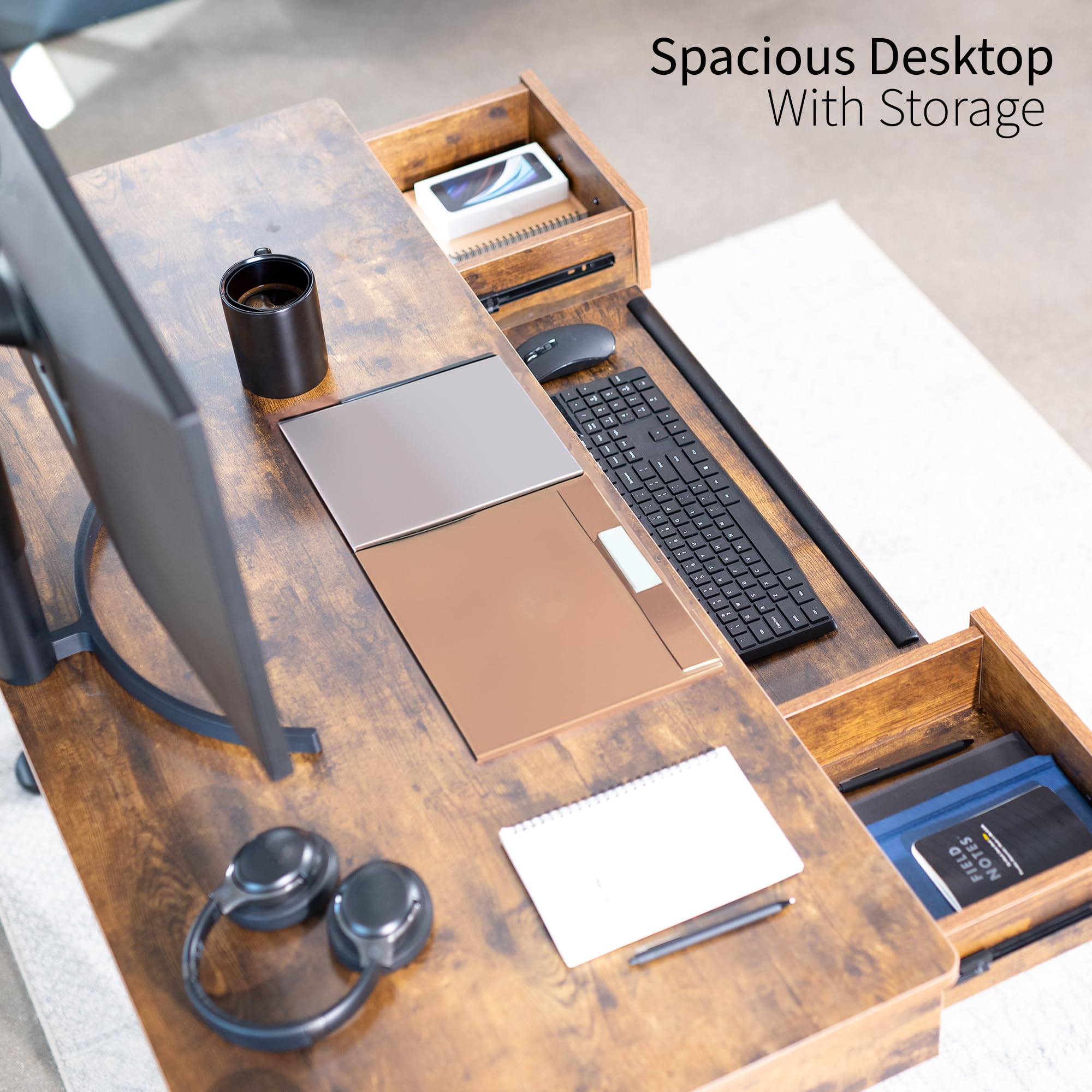 VIVO Electric Height Adjustable 55 x 24 inch Memory Stand Up Desk with Rear-Set Legs Rustic Vintage Brown — view 4