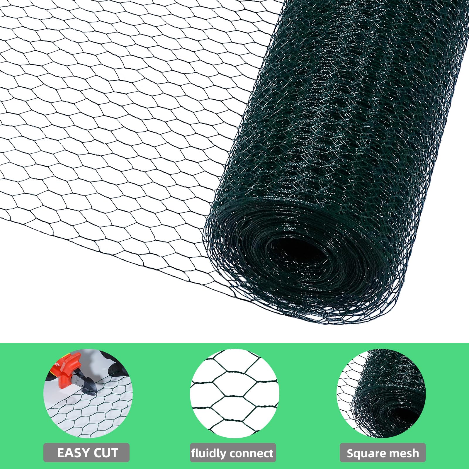 CCLIFE Hühnerzaun Geflügelnetz , Maschenweite 25 mm , Höhe 100 cm , Länge 25/50 m , PVC-Beschichtet Grün