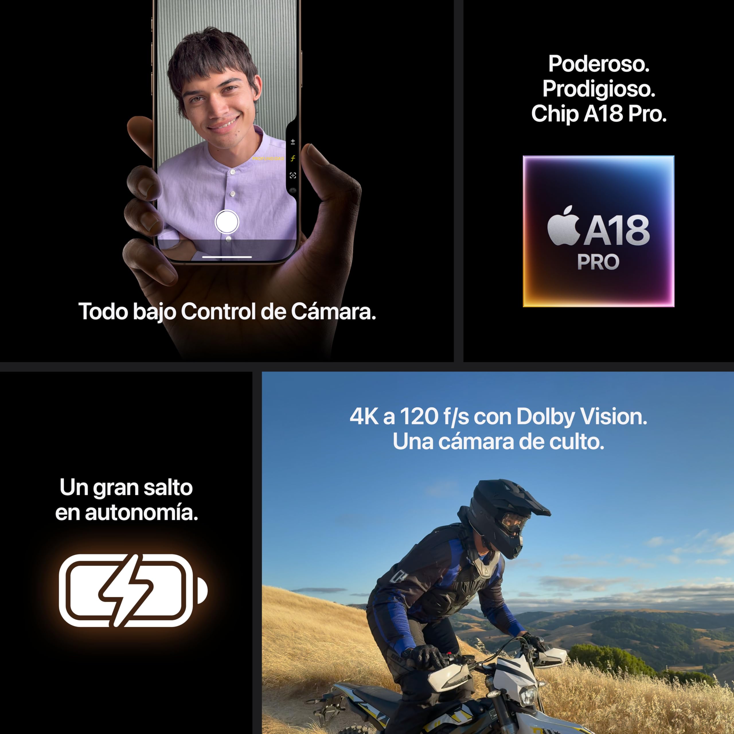 Apple iPhone 16 Pro de 256 GB: Smartphone 5G con Control de Cámara, grabación en 4K a 120 f/s con Dolby Vision y un Gran Salto en autonomía. Compatible con los AirPods; Titanio Negro — view 5