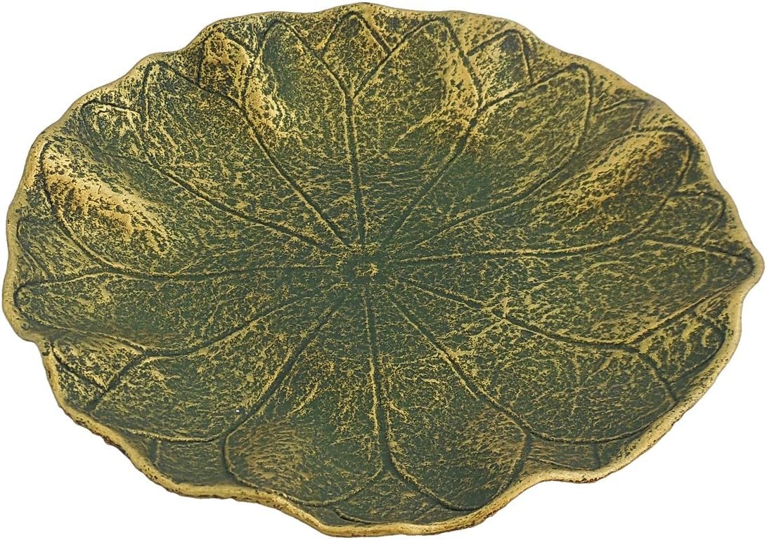 Decorative Lotus Leaf Shaped Jewelry Tray Trinket Ring Dish, Olive Green and Gold