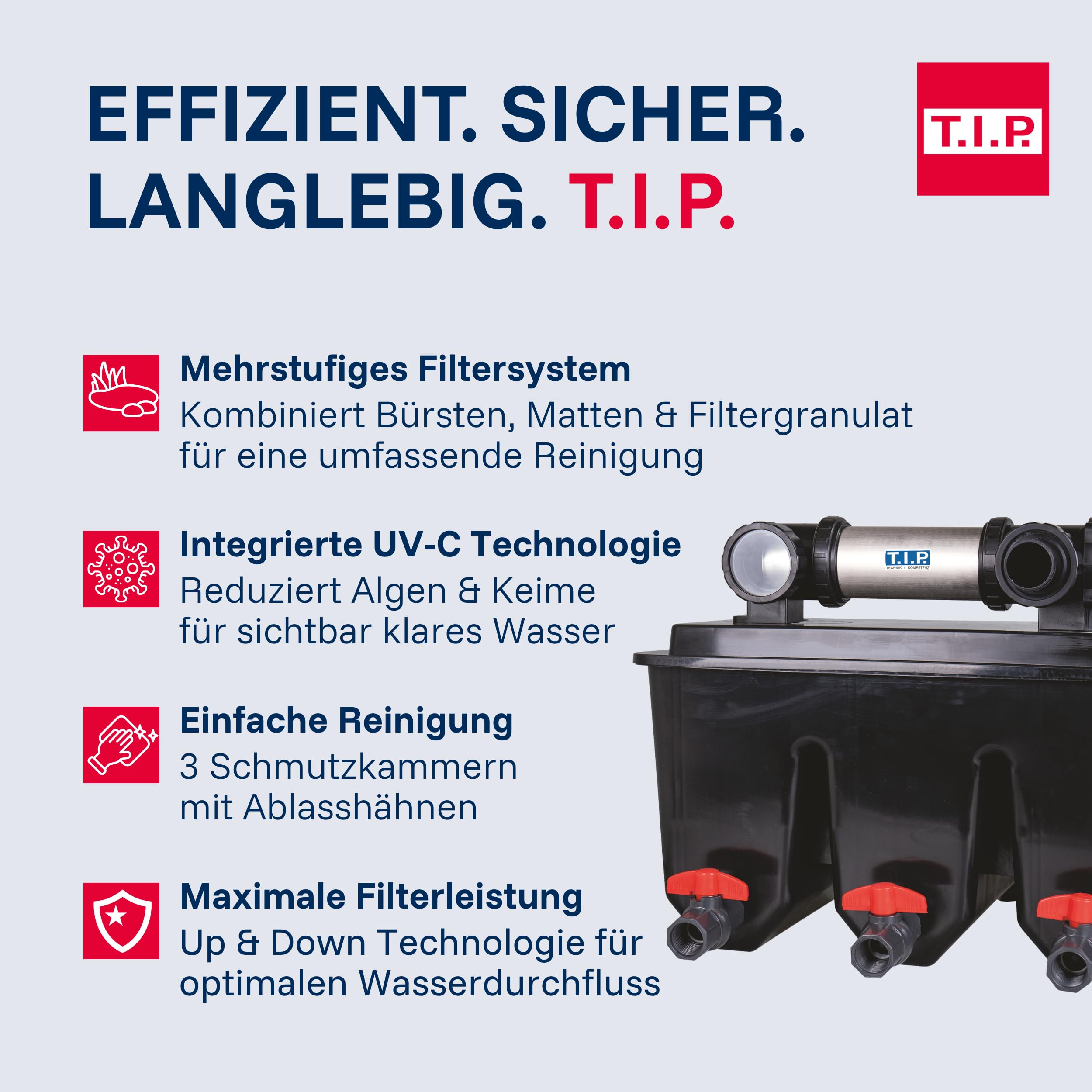 T.I.P. Profi Teichfilter - Teichaußenfilter-Set (30.000l Teichvolumen, up-and-down-Technologie, UV-C 24W, Mehrkammersystem, inkl. Pumpe, UV-C Strahler, Filtermaterial) MTS 30000 UV 24 INOX, 30288