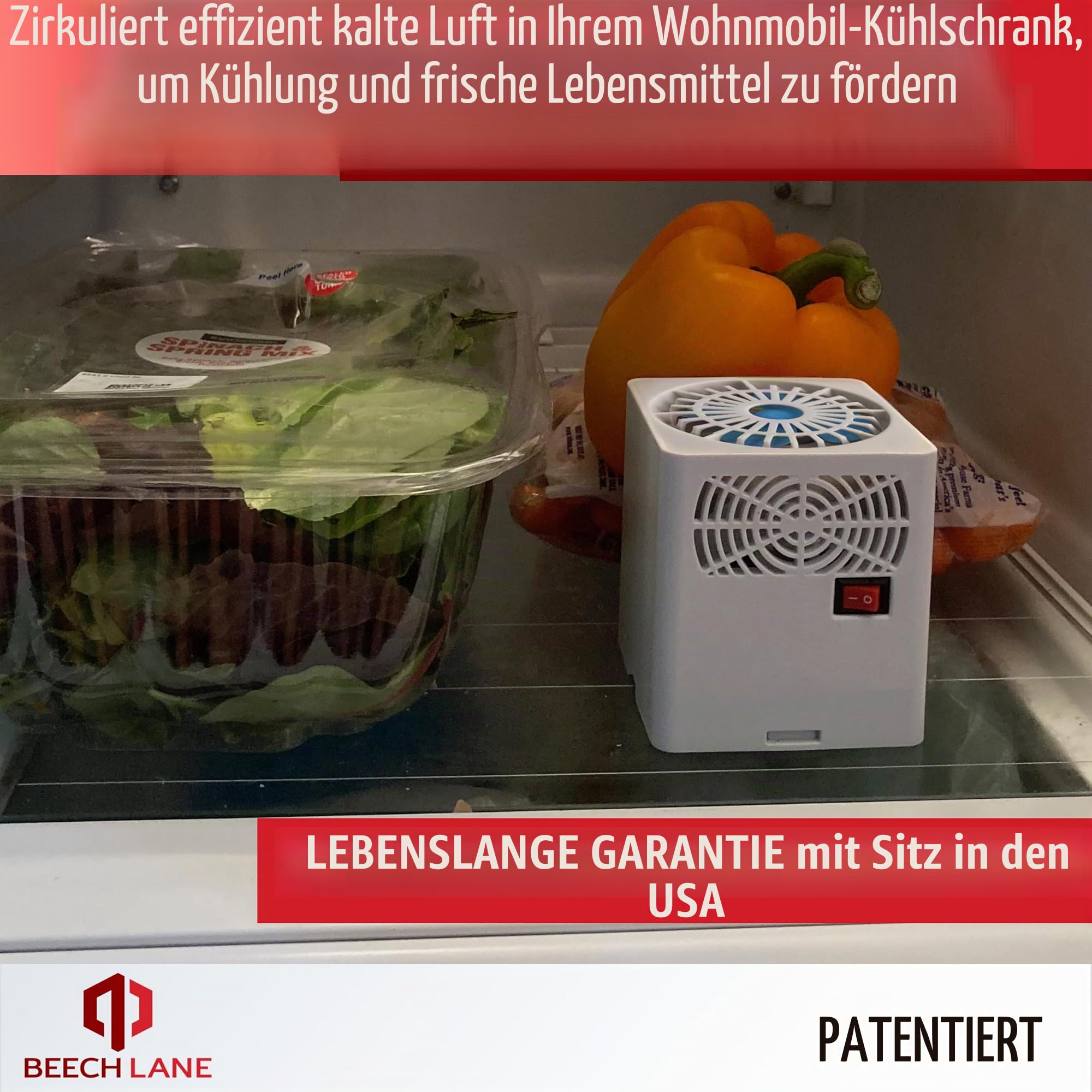Beech Lane RV-Kühlschrankventilator, patentiert, Hochleistungsmotor mit 3.000 U/min, einfaches An- und Ausschalten, mehrere seitliche Belüftungsöffnungen erhöhen den Luftstrom, langlebige Konstruktion