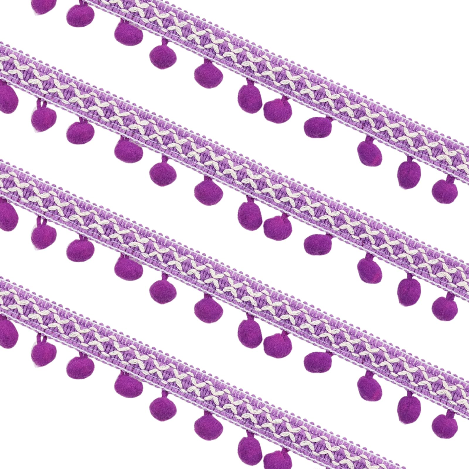 Yalulu 20 Yards Lace Ribbon Sewing Accessories Pom Pom Tassel Pompoms Trim Ball Fringe Embroidery Apparel Lace Fabric DIY Craft Sewing (Purple)