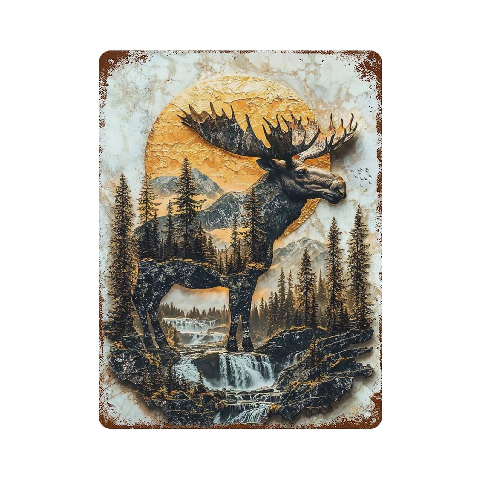 Weathered Tin Sign with Guardian of The Golden Sun Design 15.7"x11.8", for Basement, Hobby Room And Garage Decor, Industrial Home Decor