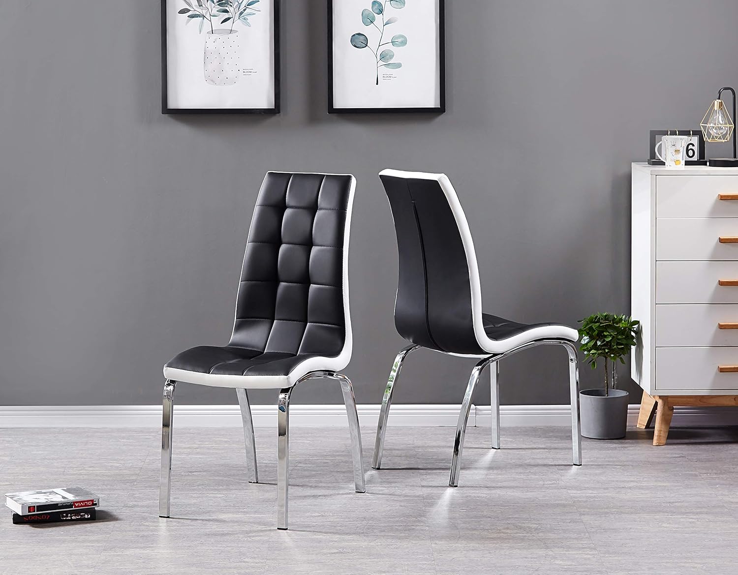 Furnizone UK VIENNA Dining Chairs Set of 2 Black and White Faux Leather