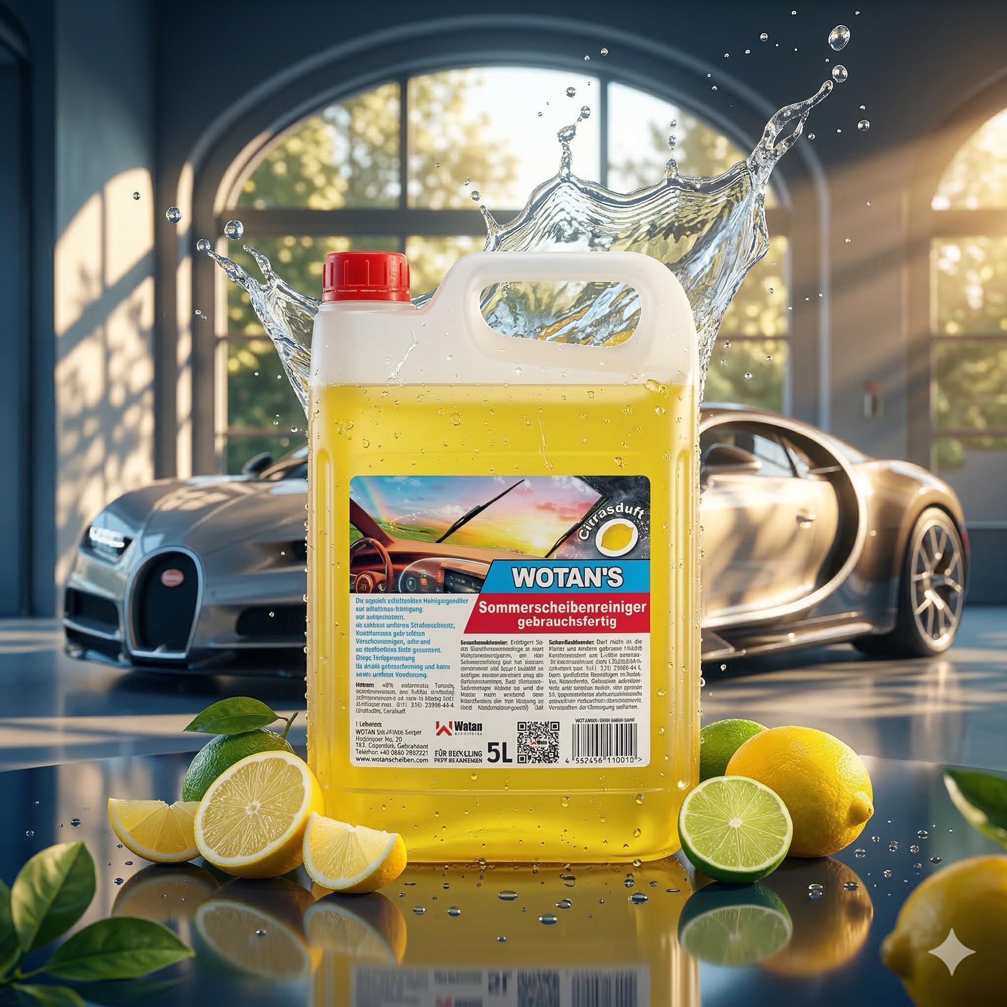 Wotan's 25L Scheibenreiniger | Scheibenwischwasser Sommer Citrusduft | streifenfrei – getestet | Premiumqualität aus Deutschland | polycarbonatverträglich und Fächerdüsengeeignet (5x5 Liter) - 5