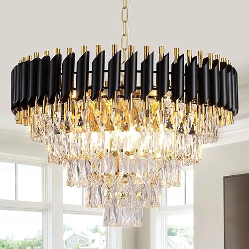 CATINER Candelabro moderno de cristal grande de 24 pulgadas para comedor, lámpara colgante redonda con 5 niveles para vestíbulo, sala de estar,