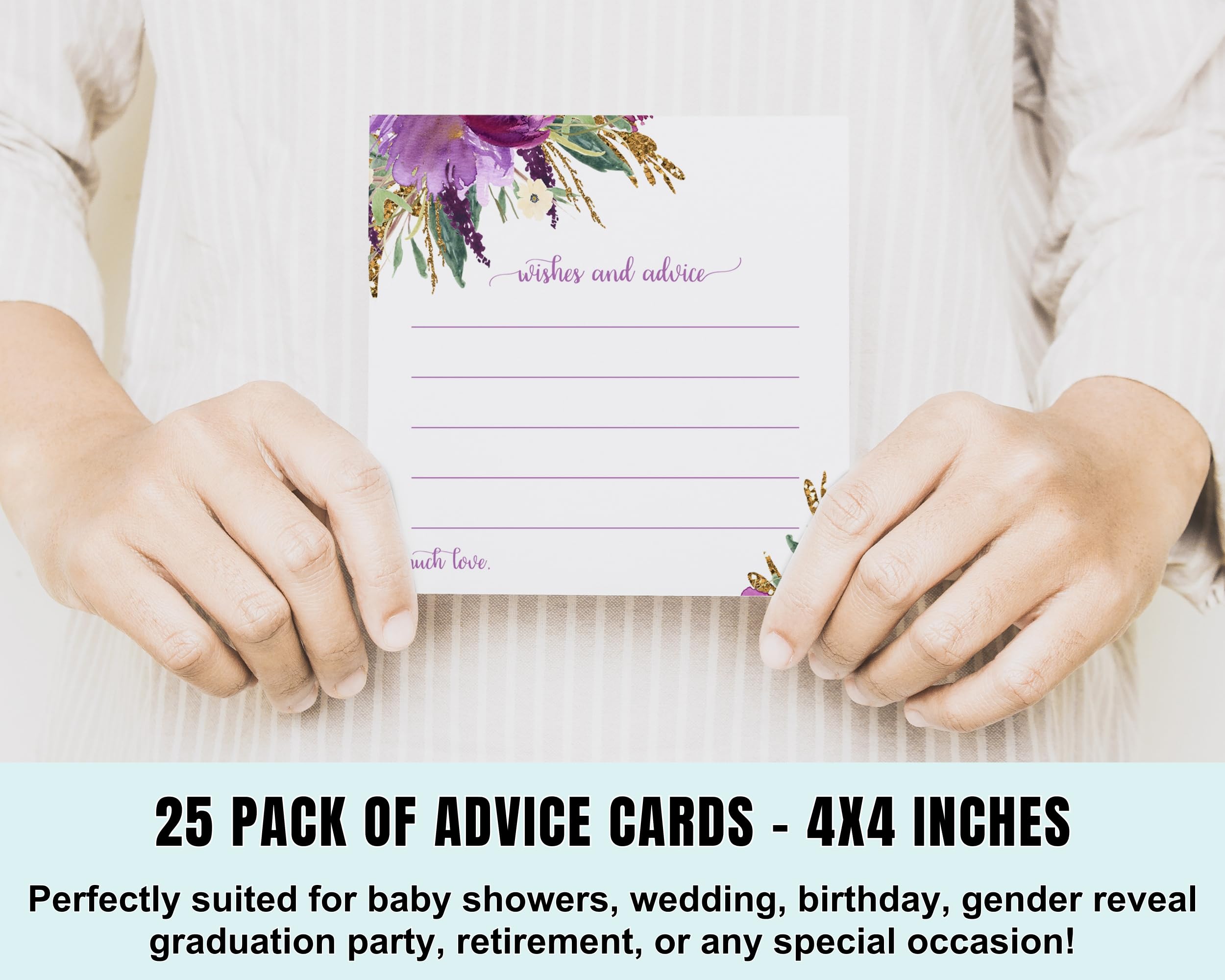 Purple Floral Advice Cards - Pack Of 25 For Weddings, Baby Showers, Graduation, Time Capsules