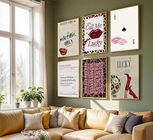 Miniatura 5 de 6 piezas de lienzo de leopardo de moda arte de pared retro Funky Preppy rojo botas Lucky 8 Ball pintura estética imágenes decoración de pared póster