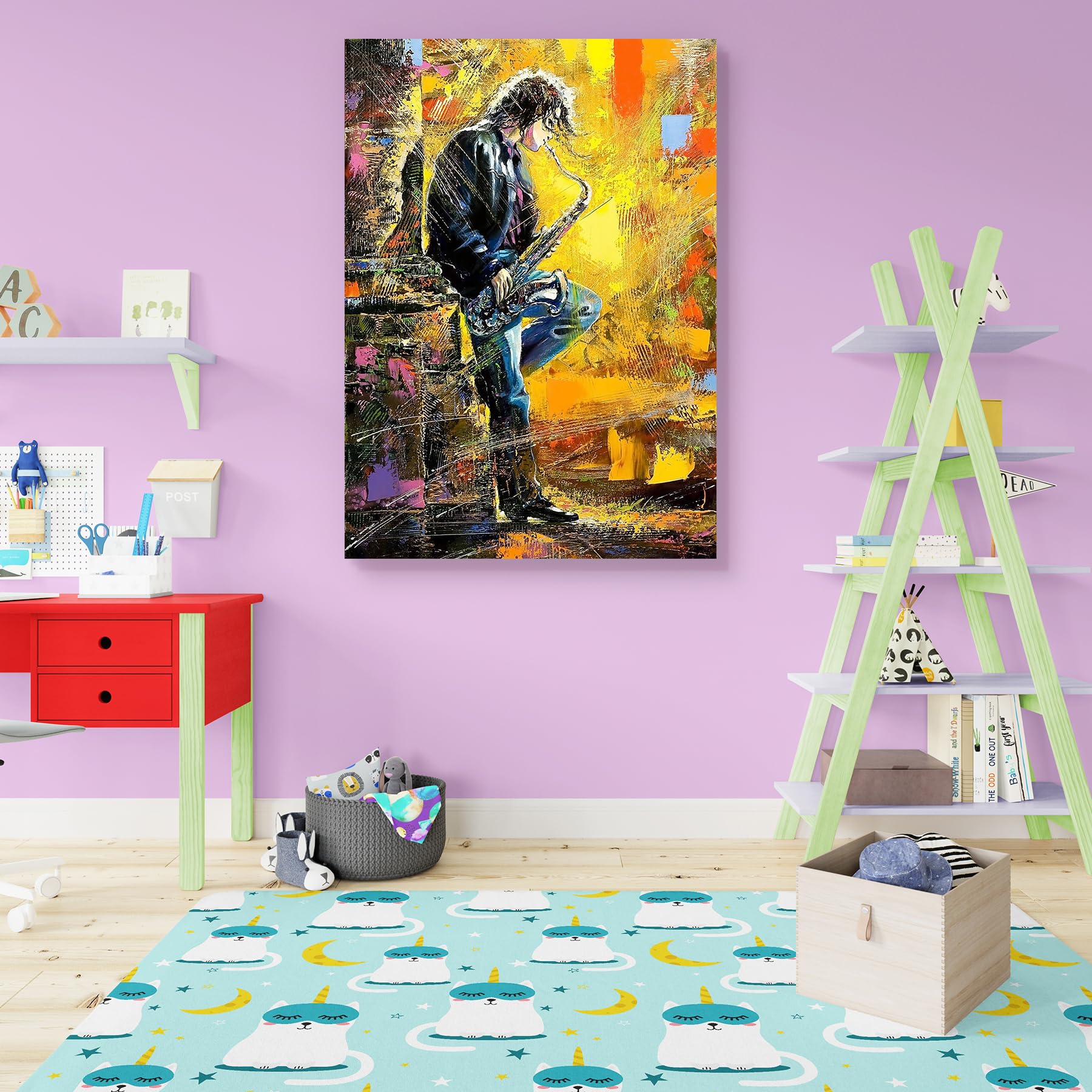 Pitaara Box The Young Guy Playing A Saxophone | Canvas Painting for Bedroom & Living Room | Engineered Wood Frame | 20 x 27.9 inch (51 x 71 cms)