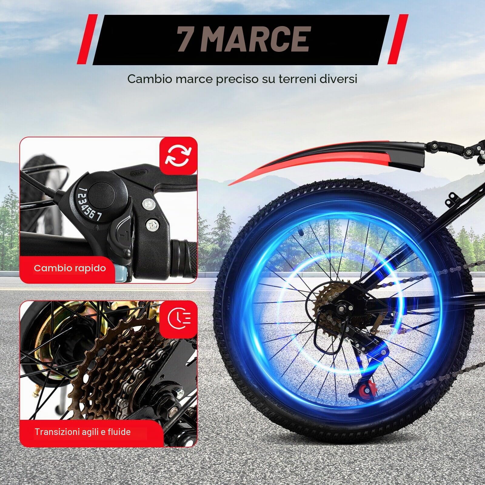Bicicletta per bambini da 20 pollici 7 marce mountain bike altezza regolabile