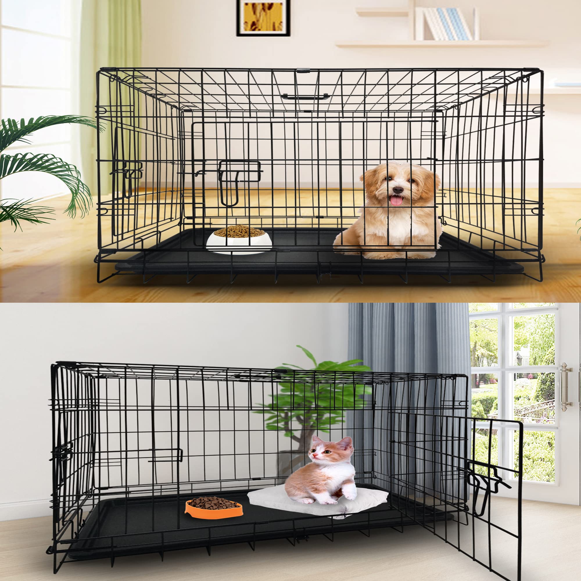 Gabbia Per Cani In Metallo 61x42x48,5 Cm - Trasportino Con Doppia Porta E Vassoio - Foto 4