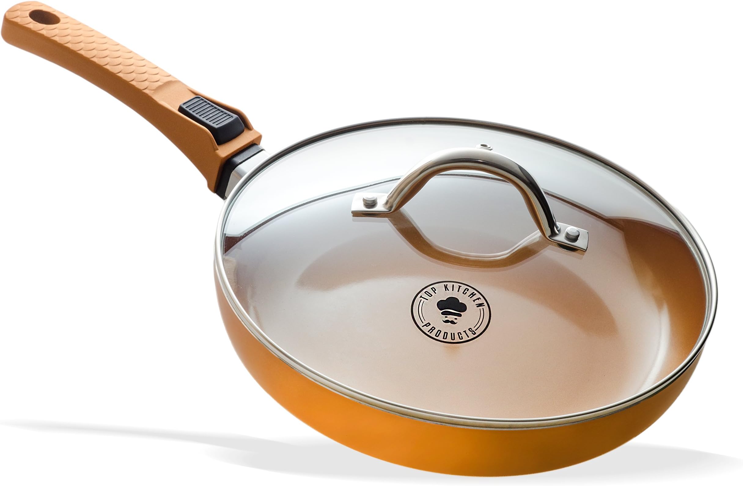 Premium 10 Inch Copper Ceramic Non Stick Frying Pan - Innovative Removable Handle, Glass Lid, Durable Cooking Skillet For Electric, Gas, Ceramic & Induction Stoves, Professional & Home use
