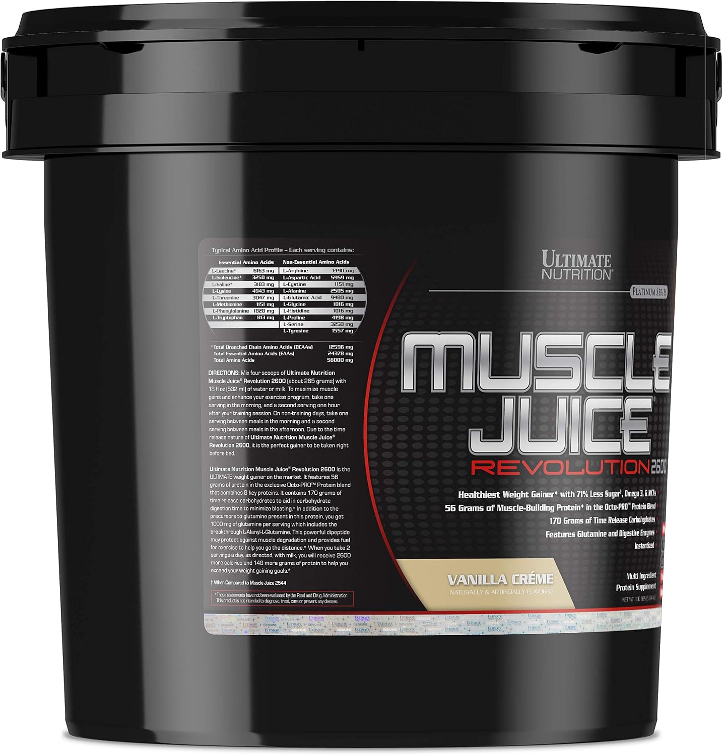Ultimate Nutrition Muscle Juice 2600 Revolution, Weight Gain Drink Mix - Mass Gainer Workout Powder Supplement for Lean Muscle Growth & Recovery with 56g Protein Blend - Vanilla, 11.105lb