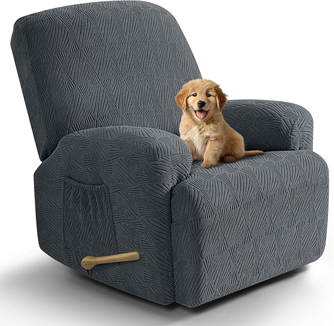 VANSOFY Recliner Chair Covers, 4-Pieces Stretch Recliner Cover Jacquard Soft Reclining Chair Slipcover Furniture Protector with Elastic Bottom for Lazy Boy Recliner(Chocolate)