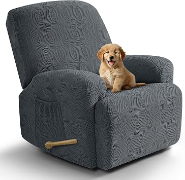 VANSOFY Recliner Chair Covers, 4-Pieces Stretch Recliner Cover Jacquard Soft Reclining Chair Slipcover Furniture Protector with Elastic Bottom for Lazy Boy ReclinerDark Gray