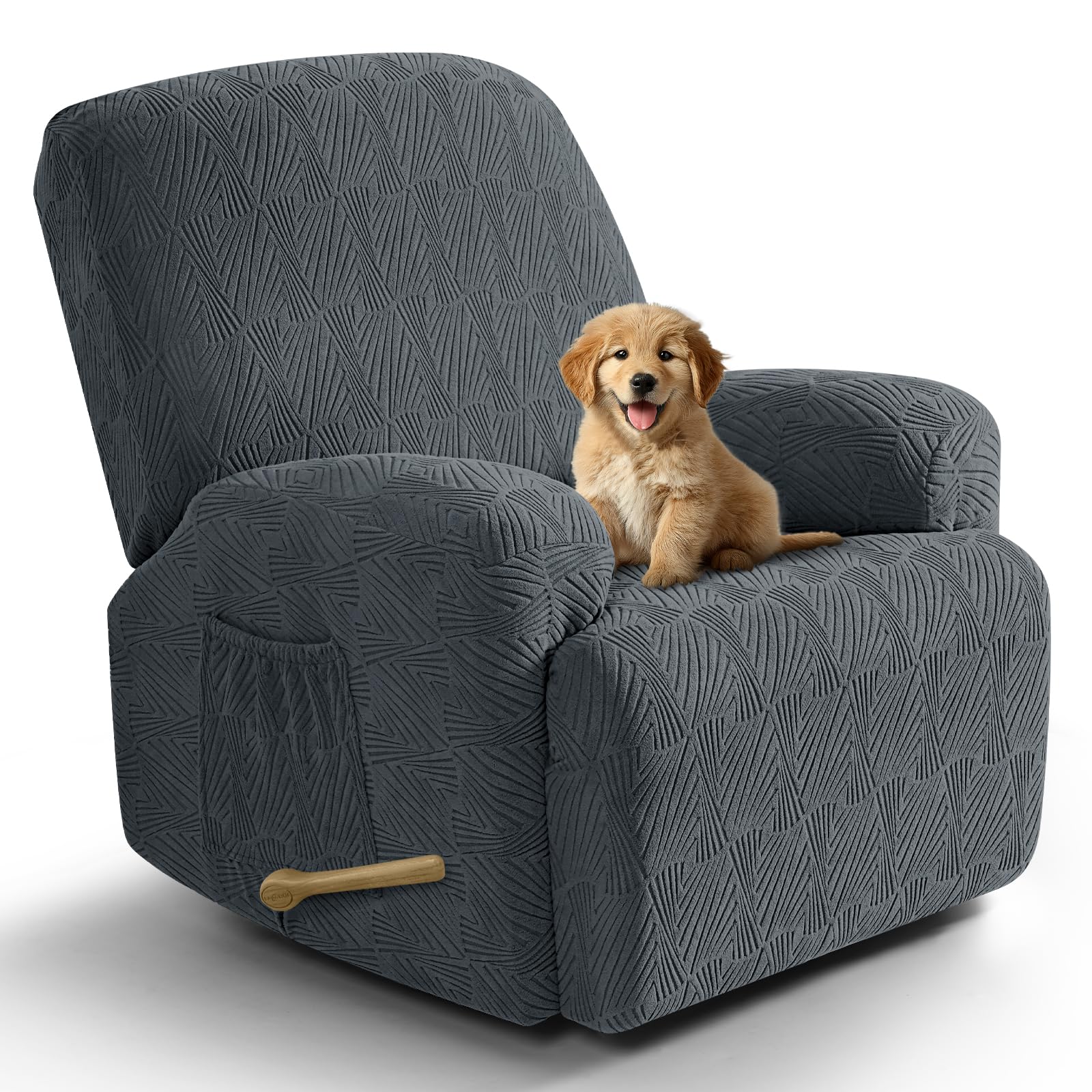 Photo 1 of VANSOFY Recliner Chair Covers, 4-Pieces Stretch Recliner Cover Jacquard Soft Reclining Chair Slipcover Furniture Protector with Elastic Bottom for Lazy Boy Recliner(Dark Gray)