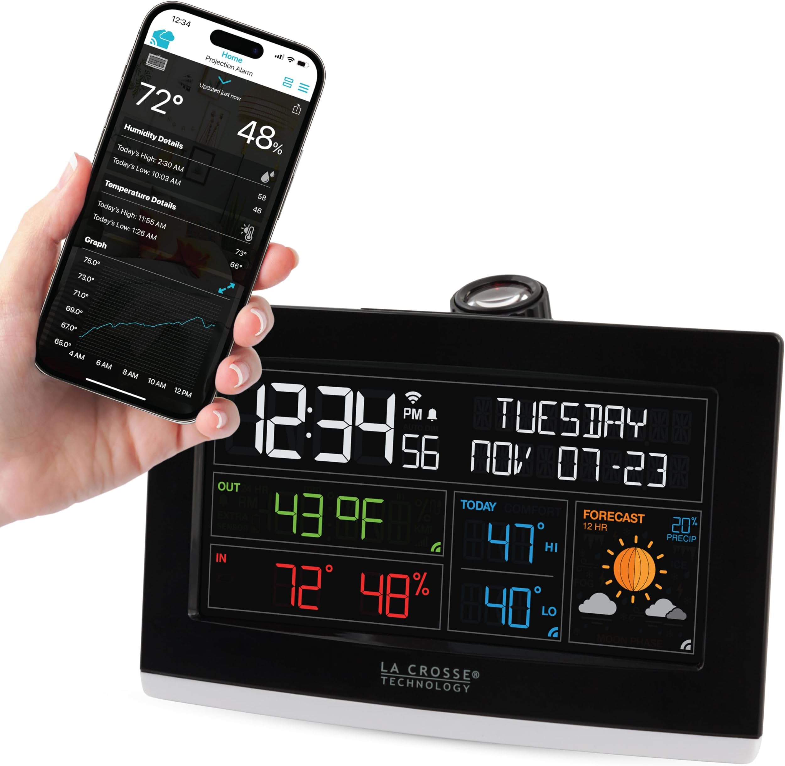 La Crosse Tech La Crosse Wi-Fi Projection Alarm Clock AccuWeather Forecast