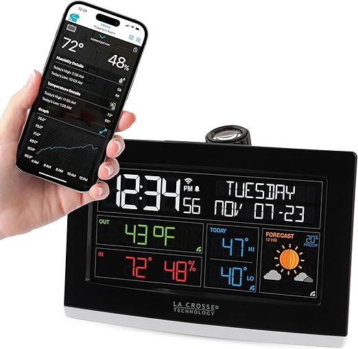 La Crosse Technology C82929INT WiFi Projection Alarm Clock with