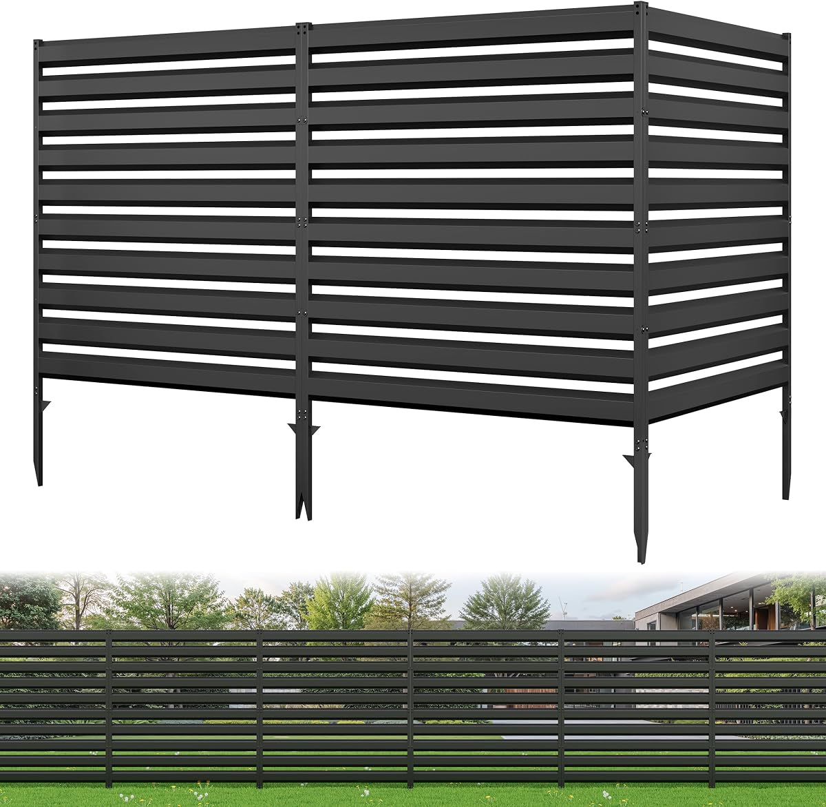 BESFUR 42" H x 38" W Metal Privacy Fence Panels for Outside, Decorative Fence Panels for Patio Privacy, Trash Can Hider Outdoor, Pool Equipment Enclosure, Air Conditioner Fence(Black/3 Panels)