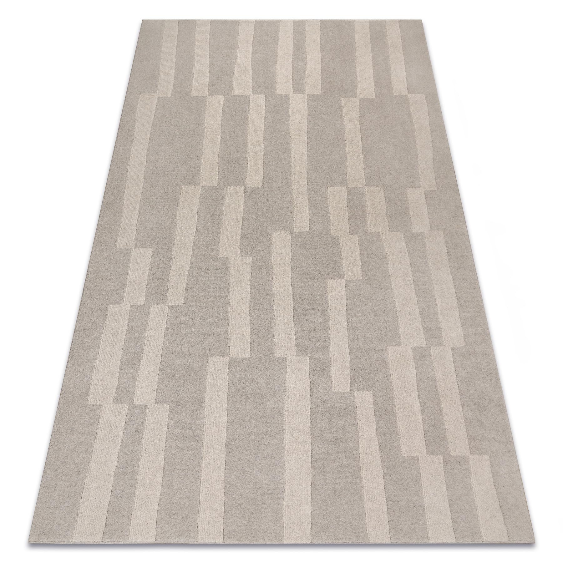 Tapis en laine OSTA TEXTURA haut de gamme motif moderne géométrique relief gris beige 120x170