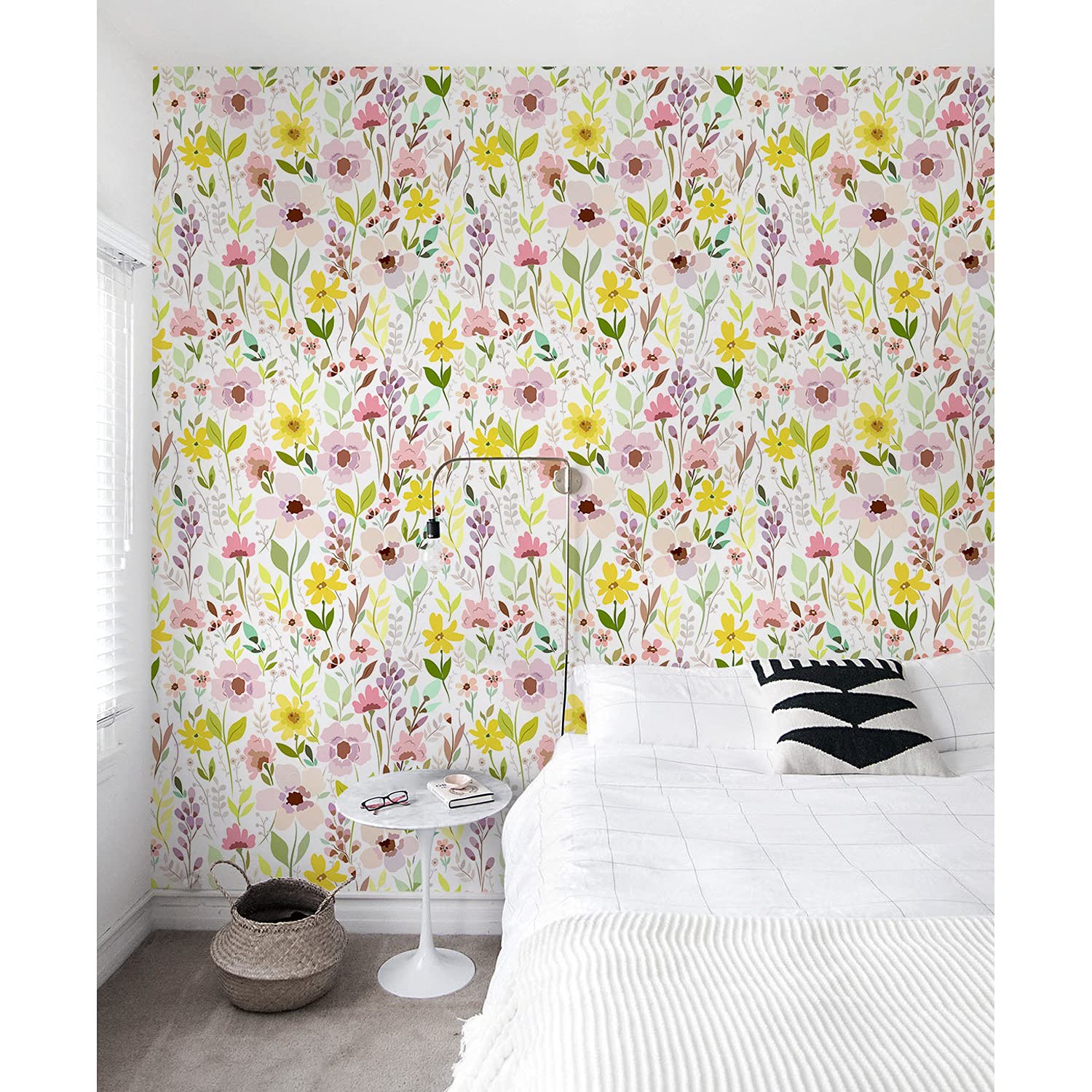 Mural Auto-Adhésif fleurs Papier Peint Stickers Muraux 250x250 cm pour Décoration Meuble Chambre
