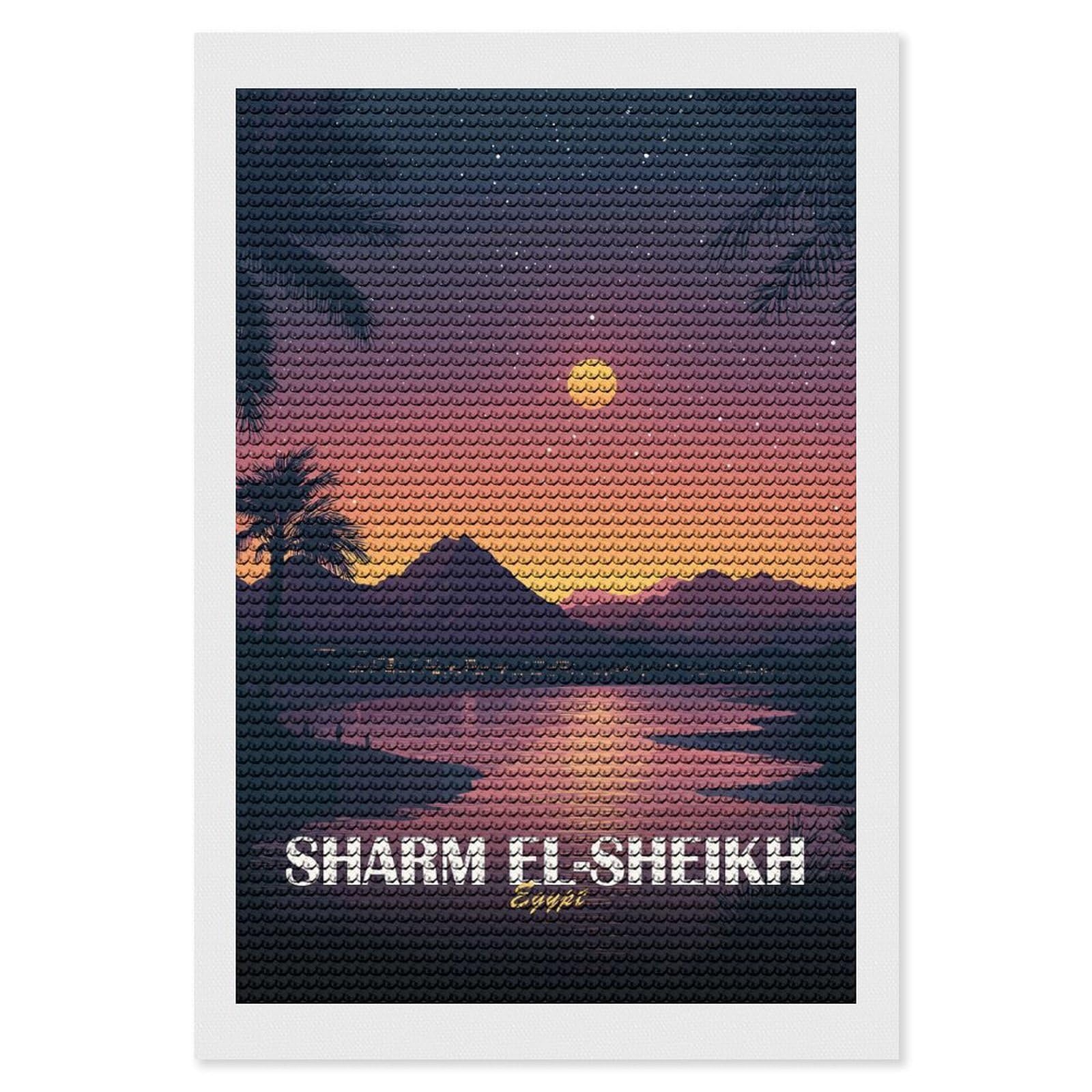 Junmoney Sharm El-Sheikh Egypt Sunset Landscape Diamond Art Canvas 8"x12", for Adults, Good for Quiet Evenings, Bedroom Decor, Festive Craft Gift, Easy to Enjoy