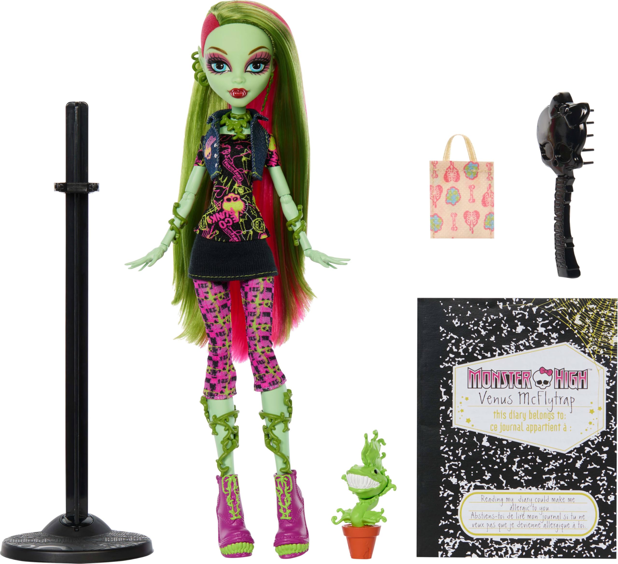 Monster High Boo-riginal Creeproduction Doll, Venus McFlytrap Collectible Reproduction with Doll Stand, Diary, and Pet Chewlian - 5