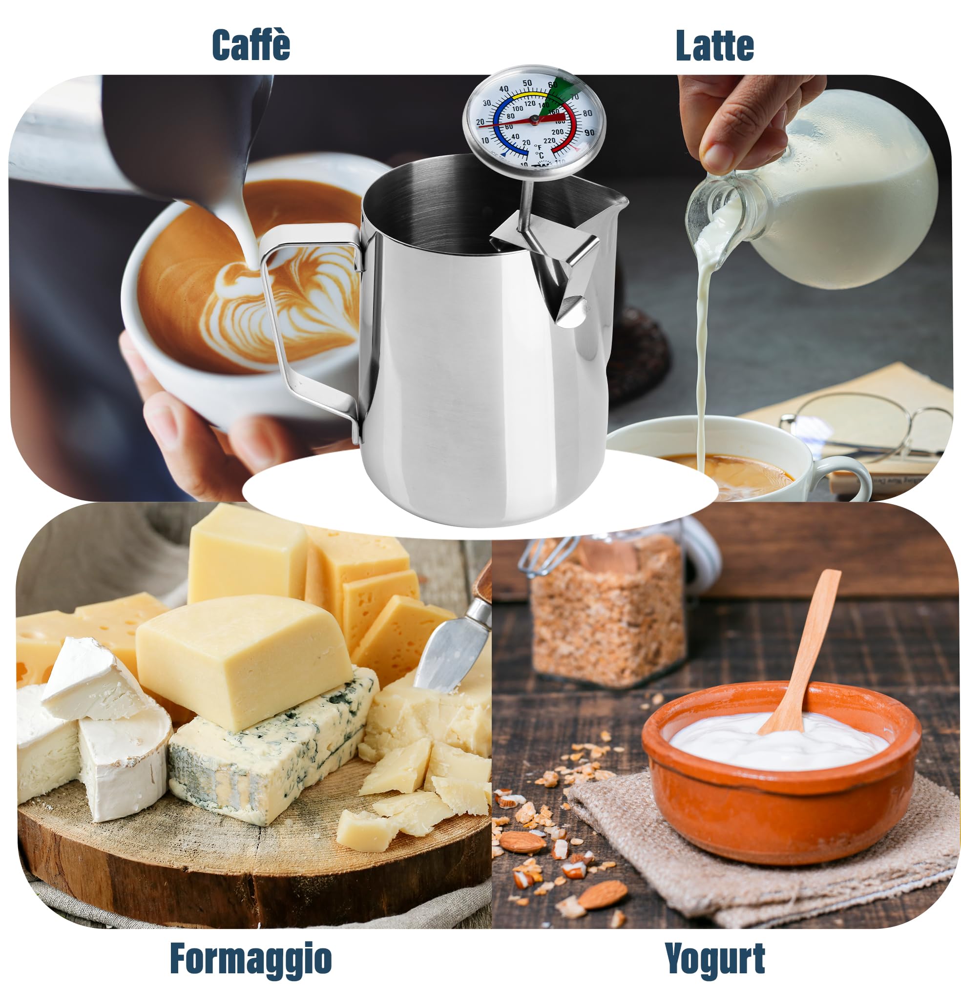 Termometro e bricco per il latte da 600 ml, per caffè perfetti come al bar, ottimo per realizzare caffellatte e cappuccini schiumosi