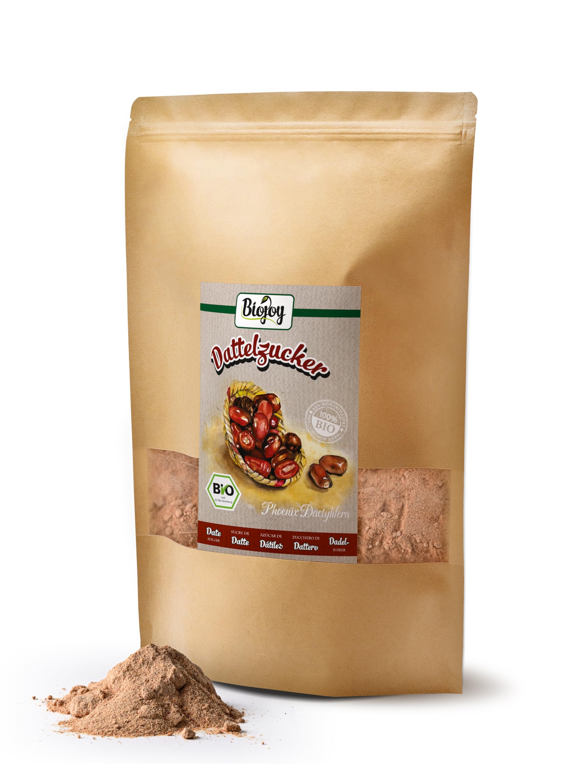Biojoy Azúcar de Dátiles Ecologico (2 kg), sin refinar, natural y sin aditivos (Phoenix Dactylifera)