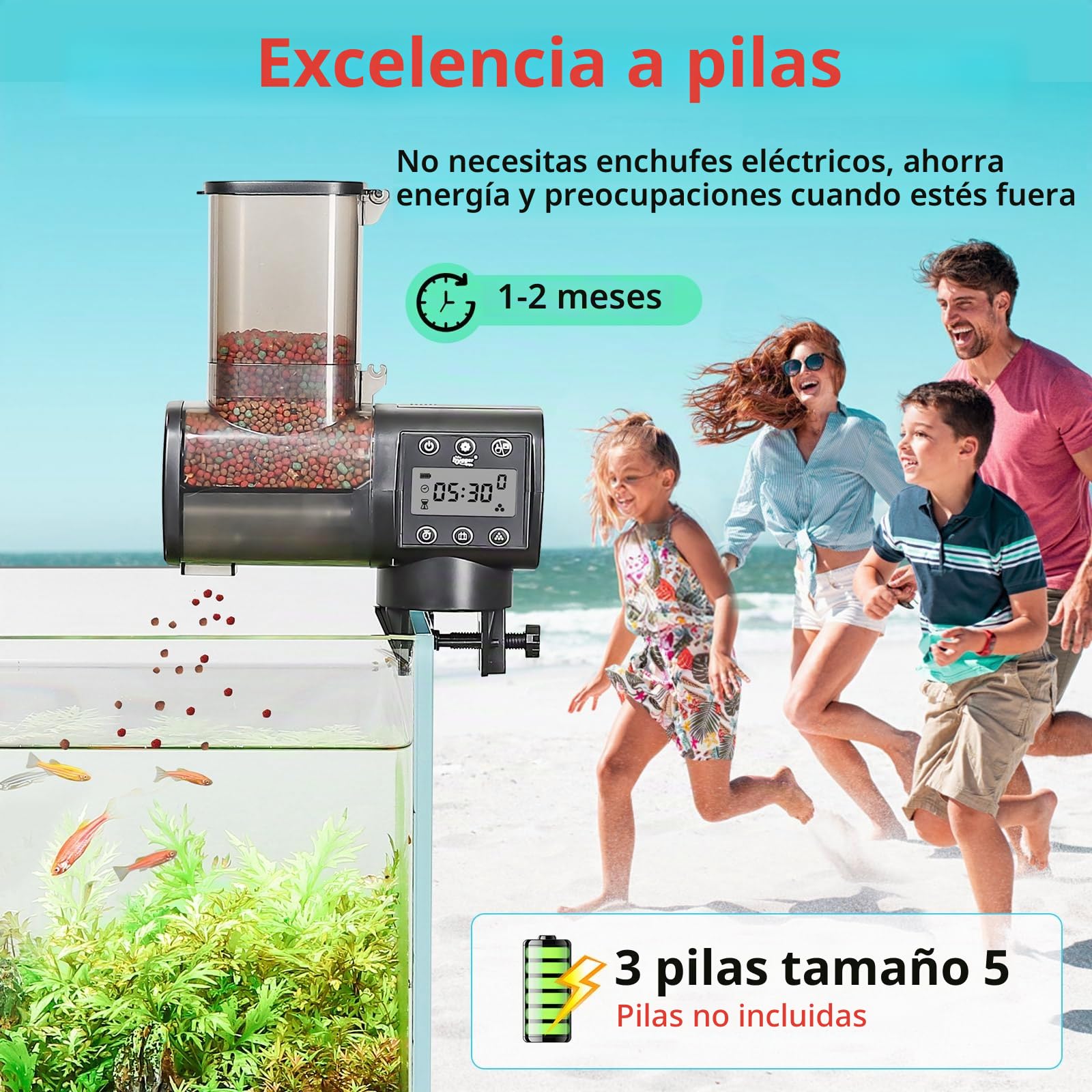 Hygger Alimentador Automatico Acuario, 350ml Auto Feeder Fish con LCD Display Controller for Weekend Holiday(Battery Not Included)