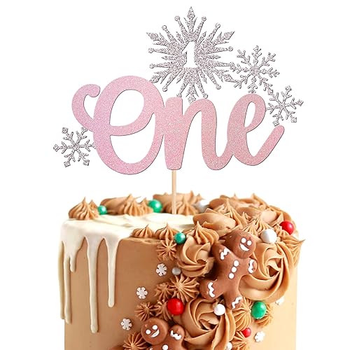 1 pieza de decoración de pastel de copo de nieve con purpurina temática de congelado de invierno para primer cumpleaños, copo de nieve, una