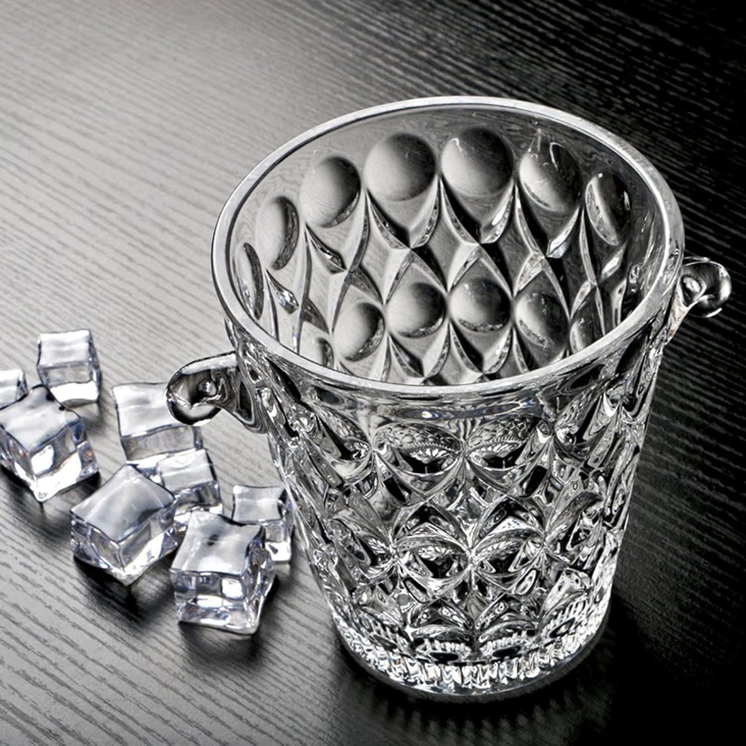 Cubitera Botella Vino Cubo de Hielo de Cristal con asa de fácil Transporte, Enfriador de Bebidas Transparente, contenedor de Hielo de 1,5 l para Vino, champán y Cerveza