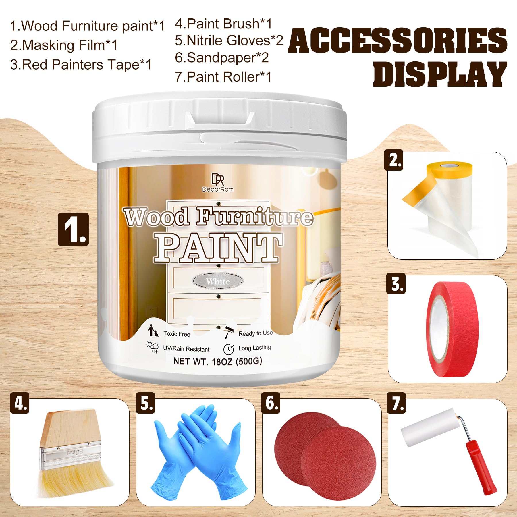 Peinture Meuble Bois Blanc, 500g Peinture Bois Mat PrêT à L'Emploi Pour La RéNovation De Chaises, Tables, Armoires Et Commodes, à Base D'Eau Et Inodore, Pour L'IntéRieur Et L'ExtéRieur, Avec Outils