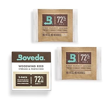 Boveda 72% Two-Way Humidity Control Packs for Woodwind Reeds Size 8 2 Pack Moisture Absorbers Protects Against Drying & Spliting Individually Wrapped Reed Humidifiers for Day-to-Day Storage
