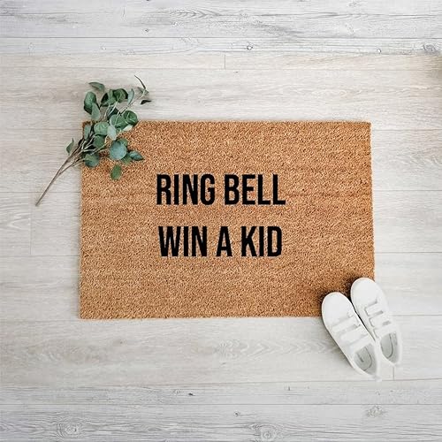 Ring Bell Win - Felpudo decorativo de fibra de coco para niños, rústico, para interiores y exteriores, tapete de entrada para el hogar, oficina,